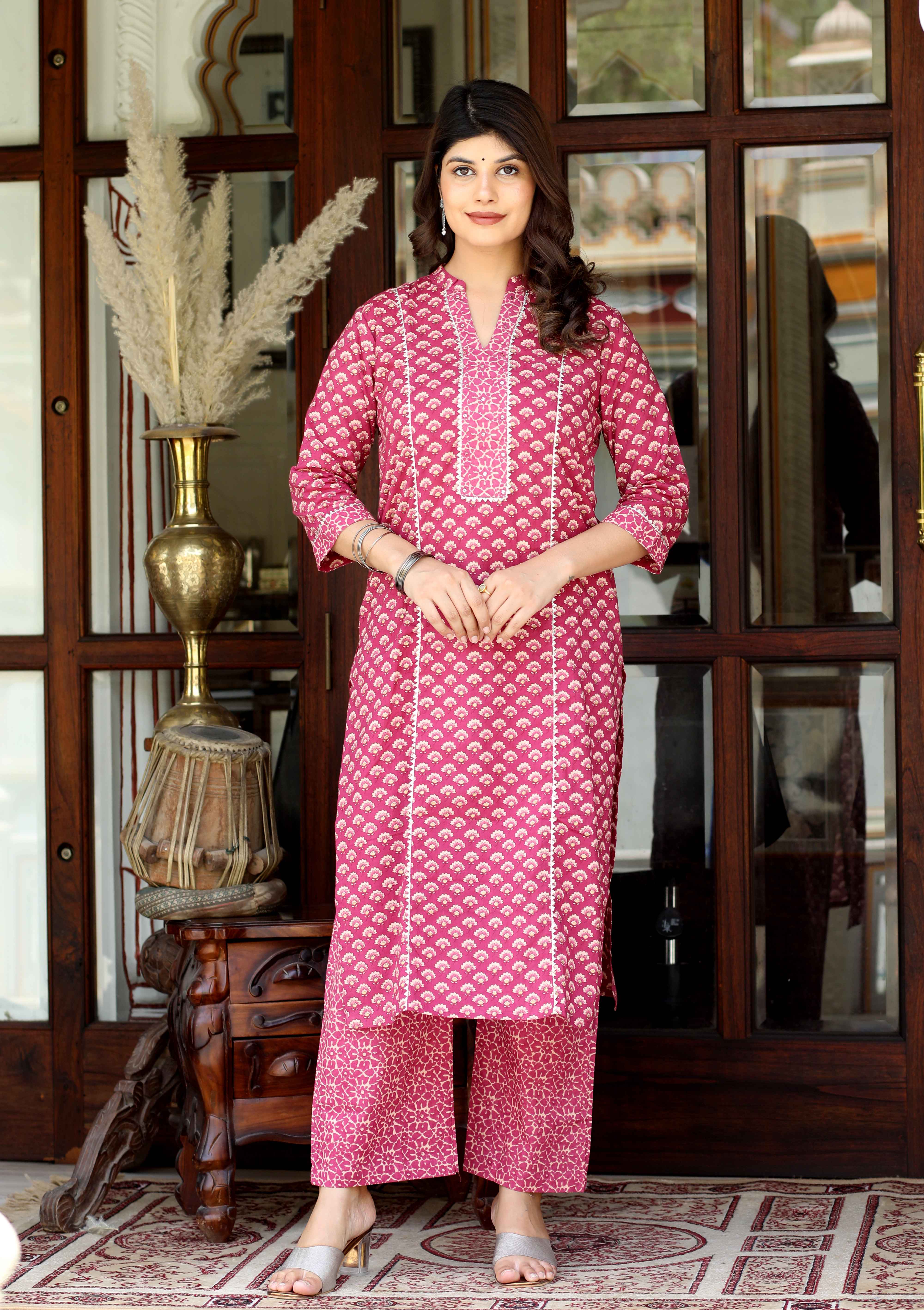 Purple Cotton Floral Anarkali Kurta with Gota Lace – Rajasthani Inspired Party Wear